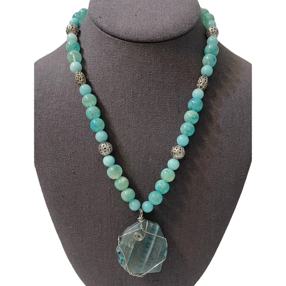 ❤️ Vintage Brazilian Amazonite Artisan Wrapped Stone Necklace